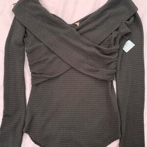 NWT Free People Waffle Knit Thermal Style Criss Cross Chest Boho Festival Top